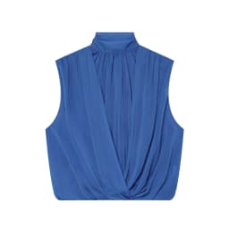 BSAY 2026 New Women Fashion Mock Neck Sleeveless Blouse Front Twist Wrap V Neck Tank Top Back Pleated Elegant Summer Casual Tops