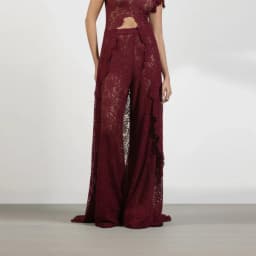 Trendy Y2k Lace Cutout Two-piece Outfit Chic High Neck Short Sleeve Crop Top Cozy Wide Leg Pants 2026 New Casual Women's Clothes