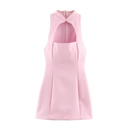 BSAY Fashion Summer Halter Short Dress Women Stand Collar Hollow Front Sleeveless Bodycon Mini Dress Chic Evening Party Dress