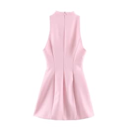 BSAY Fashion Summer Halter Short Dress Women Stand Collar Hollow Front Sleeveless Bodycon Mini Dress Chic Evening Party Dress