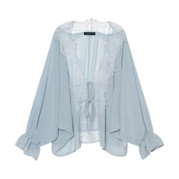 BSAY 2026 Vintage Women Fashion Sheer Blouse Lace Trim V Neck Front Drawstring Flare Sleeve Casual Beach Sunscreen Cover Up Top
