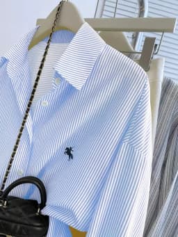 Women's Long-Sleeve Blouse, Women's Striped Knight Print Front Button-Up Casual Long Sleeve Shirt