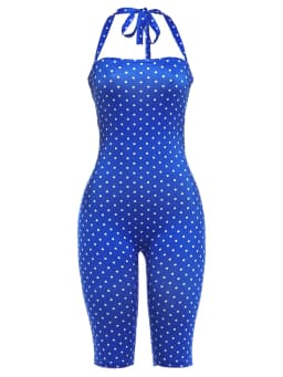 Weird Puss Sexy Backless Rompers Woman Polka Dot Print Bandage Halter Sleeveless Skinny Peach Hip High Street Fashion Playsuits