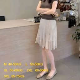 Women Chiffon Pleated Skirts Solid Elegant Elastic Waist Korean with Lining A Line Skirts Ladies Office Skirt Womens Clothing