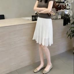 Women Chiffon Pleated Skirts Solid Elegant Elastic Waist Korean with Lining A Line Skirts Ladies Office Skirt Womens Clothing