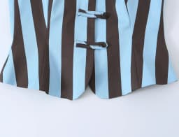 BSAY 2026 Vertical Striped Women Matching Outfit Lapel Sleeveless Frog Button Vest High Waist Wide Leg Trousers Casual Piece Set