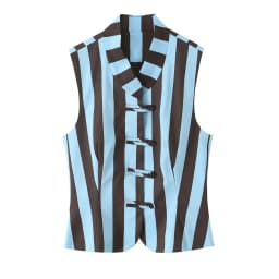 BSAY 2026 Vertical Striped Women Matching Outfit Lapel Sleeveless Frog Button Vest High Waist Wide Leg Trousers Casual Piece Set