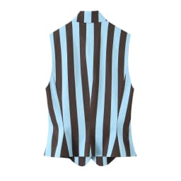 BSAY 2026 Vertical Striped Women Matching Outfit Lapel Sleeveless Frog Button Vest High Waist Wide Leg Trousers Casual Piece Set