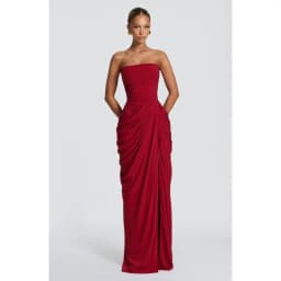 2026 new strapless evening dress women's long pleated slit sexy party dress European and American style