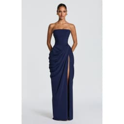 2026 new strapless evening dress women's long pleated slit sexy party dress European and American style
