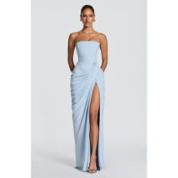 2026 new strapless evening dress women's long pleated slit sexy party dress European and American style