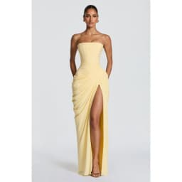 2026 new strapless evening dress women's long pleated slit sexy party dress European and American style