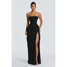 2026 new strapless evening dress women's long pleated slit sexy party dress European and American style