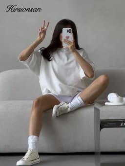 Hirsionsan Summer Casual Oversized T-shirts Women 100% Cotton Pink Loose Tees 2025 New Cusual Solid O Neck Female Aesthetic Tops