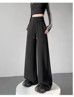 Women's Gray Sports High Waist Hanging Loose Slimming Straight Leg Wide Leg Pants American Sweatpants