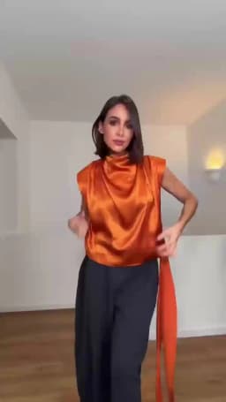 Women's Top 2026 Spring New Style Orange Sleeveless Satin Texture Long Ribbon Top Elegant and Stylish Unique Fashion Focus