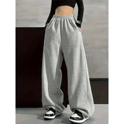 Solid Color Comfortable Wide Leg Pants with Elastic Waist Pocket, Casual Loose Fit for Autumn and Winter