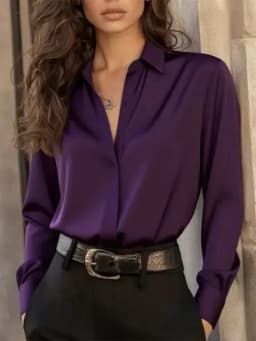 Women's Long Sleeve Button Down Blouse - Elegant Office Chic Top with Classic Collar & Versatile Style