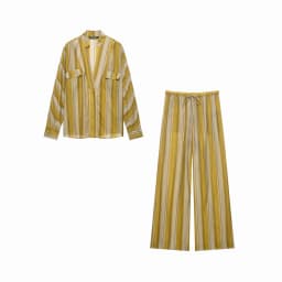 Women Casual Striped Loose Shirt Trouser Suits Women Full Sleeve Lapel Button Top Long Straight Pants Set Female 2026 Lady Suit