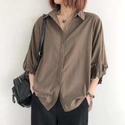 Solid Ruffle Edge Lantern Seven-quarter Sleeve Single-breasted Shirt Spring Summer New Korean Version Women Loose Large-size Top