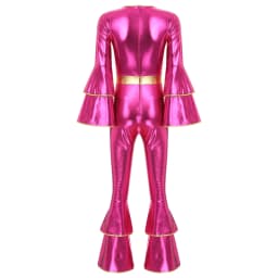 Womens 70S Disco Vintage Jumpsuit Metallic Shiny Flare Sleeve Bodysuit Hippie Bell Bottom Jazz Dance Carnival Rave Party Costume