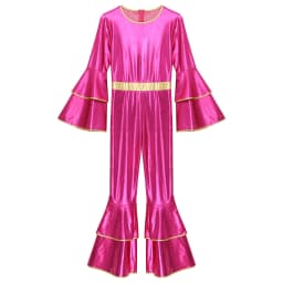 Womens 70S Disco Vintage Jumpsuit Metallic Shiny Flare Sleeve Bodysuit Hippie Bell Bottom Jazz Dance Carnival Rave Party Costume