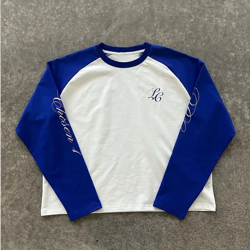 American Casual Loose Letter Printed Pullover Hip Hop Harajuku Tops Fashion Color Matching Shoulder Long Sleeved O Neck T-shirt