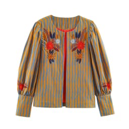 TFMLN 2026 Women Embroidery Jacket Retro New TFMLN 2026 Round Collar Elegant Long Sleeve High Street Coat Striped Casual Fashion