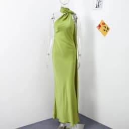 Sexy Satin Ribbon Party Dress Women Elegant Halter Backless Off Shoulder Sleeveless Female Dresses 2026 Summer Solid Robe Gown
