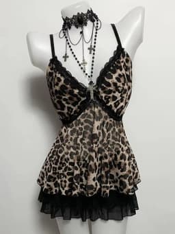 Y2k Emo Women Streetwear Sexy Acubi Leopard Lace Trim V-neck Tank Tops Sleeveless Spaghetti Stra Goth Grunge 2000s Alt Clothes