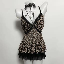 Y2k Emo Women Streetwear Sexy Acubi Leopard Lace Trim V-neck Tank Tops Sleeveless Spaghetti Stra Goth Grunge 2000s Alt Clothes