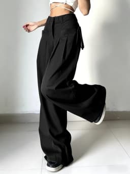 Women Wide Leg Cargo Pants High Waist Streetwear Trousers 2026 Spring Autumn Solid Black Loose Pleated Casual Pants S-XXL Size