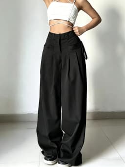 Women Wide Leg Cargo Pants High Waist Streetwear Trousers 2026 Spring Autumn Solid Black Loose Pleated Casual Pants S-XXL Size