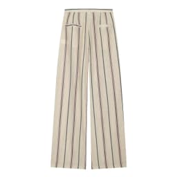 BSAY Women New Vertical Striped Matching Suit Set Notched Lapel Cropped Blazer Sleeve High Waist Wide Leg Casual 2 Piece Outfit