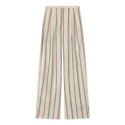 BSAY Women New Vertical Striped Matching Suit Set Notched Lapel Cropped Blazer Sleeve High Waist Wide Leg Casual 2 Piece Outfit