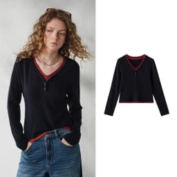 TOYOUTH Women's V Neck Fake Two Piece Long Sleeve T Shirt 2026 Autumn New Cashmere-like Slim Fit Cropped