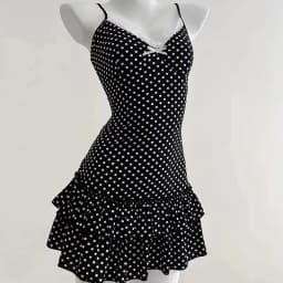 Sweet Short Skirt Fashion Polka Dot Bow Waist Ruffle Y2K Strapless Dress