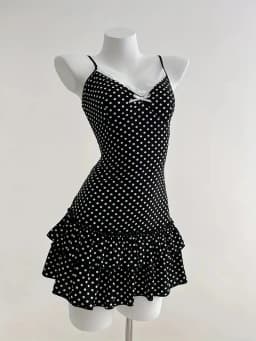 Sweet Short Skirt Fashion Polka Dot Bow Waist Ruffle Y2K Strapless Dress