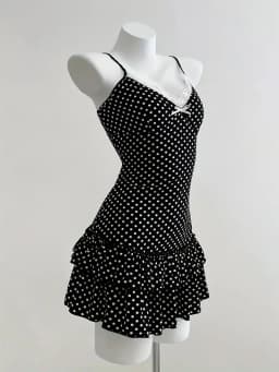 Sweet Short Skirt Fashion Polka Dot Bow Waist Ruffle Y2K Strapless Dress