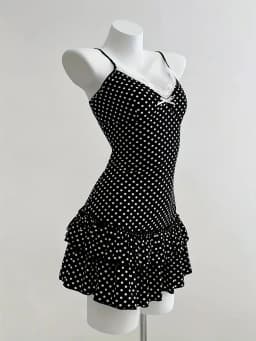 Sweet Short Skirt Fashion Polka Dot Bow Waist Ruffle Y2K Strapless Dress