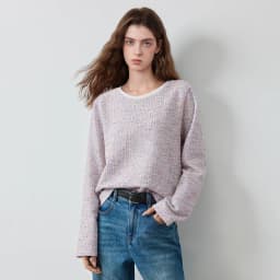 TOYOUTH Women's T-Shirt 2026 Autumn New Knitted Tweed Long Sleeve Loose Crew Neck Elegant Tops