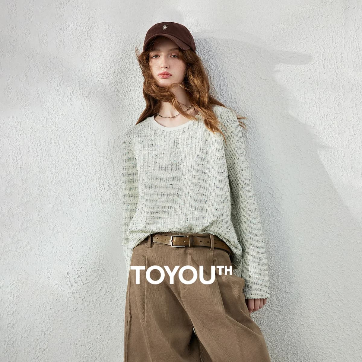 TOYOUTH Women's T-Shirt 2026 Autumn New Knitted Tweed Long Sleeve Loose Crew Neck Elegant Tops