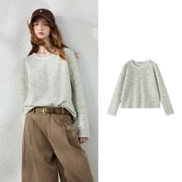 TOYOUTH Women's T-Shirt 2026 Autumn New Knitted Tweed Long Sleeve Loose Crew Neck Elegant Tops