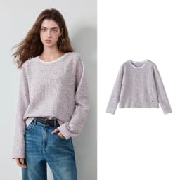 TOYOUTH Women's T-Shirt 2026 Autumn New Knitted Tweed Long Sleeve Loose Crew Neck Elegant Tops