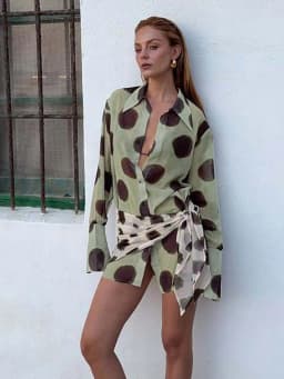 Weird Puss Silk Scarf Strap Patchwork Dress Women Sexy Single-Breasted Full Sleeve Polka Dot Print Hottie Music Festival Bodycon