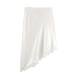BSAY Lace Asymmetry Satin Texture Skirt Women Fashion Autumn Winter New Solid Chic Female High Waist Elegant Skirts Mujer