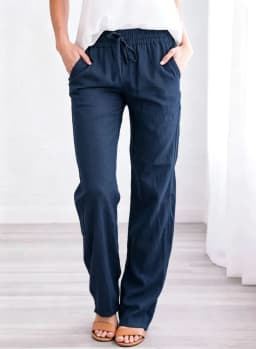 2026 New Women Cotton Drawstring Pants Elastic Waist Casual Solid Color Trousers Baggy Loose Straight Leg Breathable Sweatpants