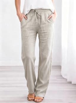 2026 New Women Cotton Drawstring Pants Elastic Waist Casual Solid Color Trousers Baggy Loose Straight Leg Breathable Sweatpants