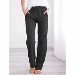 2026 New Women Cotton Drawstring Pants Elastic Waist Casual Solid Color Trousers Baggy Loose Straight Leg Breathable Sweatpants