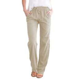 2026 New Women Cotton Drawstring Pants Elastic Waist Casual Solid Color Trousers Baggy Loose Straight Leg Breathable Sweatpants